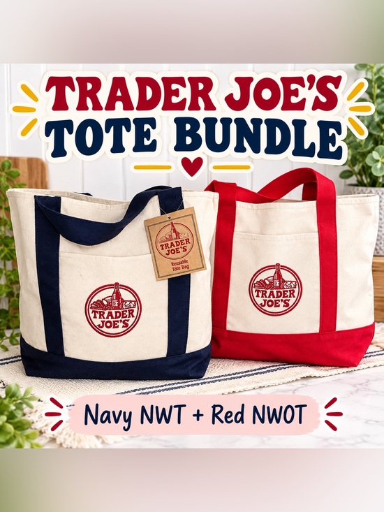 Trader Joe'S Handbags - Trader Joe’s Canvas Tote Bag Bundle | Navy NWT + Red NWOT